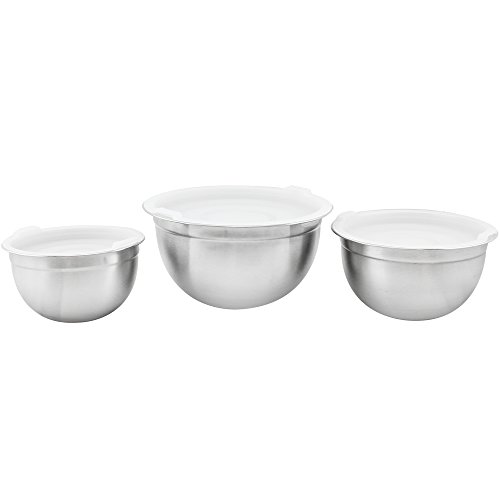 COM-FOUR® 3er Set Edelstahl Schüssel Küchenschüssel mit Aromaschutzdeckel - 3