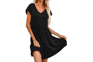 YAOJIWANG Robe Femme Chic et Elegant Robe de Plage d'Été Ample Décontractée à Col en V Rétro Robe Boheme Chic Robe Patchwork Flottante Robe Ceremonie Femme Robe Cocktail Robe Annee 20 S-XXL