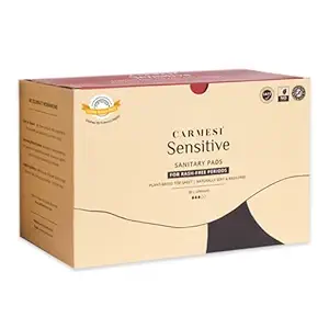 Carmesi Sensitive Sanitary Pads - 30 Pads (Large) - Certified 100% Rash-Free by Gynecologist - Natural Plant Top Sheet - No Fragrance, No Chlorine