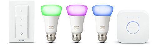 Philips Hue White and Color Ambiance - Kit de 3 bombillas LED E27 con puente e interruptor, 10 W, iluminación inteligente, cambian de color, compatible con Apple Homekit y Google Home