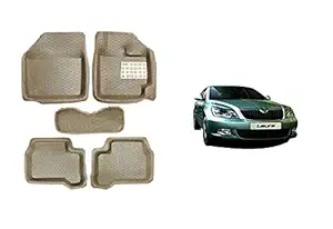 RS Enterprises Cars Skoda Laura Car PVC 4.5D/Mini Car Floor/Foot Mat (Set of 5, Beige)