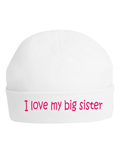 The Bees Tees I Love my Big Sister Baby's hat (0-3 Text Pink)