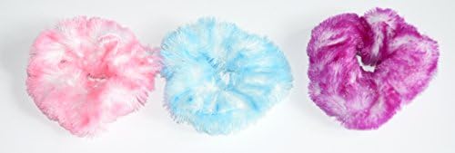 pack of 3 cute and colourful furry fluffy scrunchie hair ties (cool and colourful) , Trendy Fashionable Soft Fluffy Scrunchies In Pink, Blue And Purple