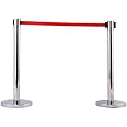 Kunplast Premium Q Manager, 202 Grade Extendable 2.25 mtr Hook Type Stanchions Barrier Steel Barricade, Safety Barriers Stand & Line Dividers for Movie Theatre Que Manager - Pack of 2 Red