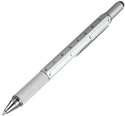 Super 6 in 1 Tech Tool Pen with Ruler, Ballpoint Pen, Levelgauge, Stylus and 2 Screw Driver, Multifunction Tools for smartmobiles and tablets (Silver)