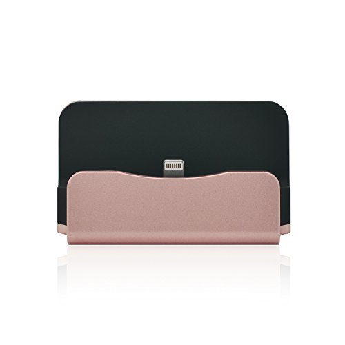 iProtect® Premium Dockingstation Ladestation mit integrierten USB Datenkabel Ladekabel und Netzteil Adapter für Apple iPhone 5 5s 5c 6 6Plus 6s, iPhone 6 Plus, iPhone 7, iPhone 7 Plus, iPod Touch 5G 6, iPod Nano 7G in rosegold
