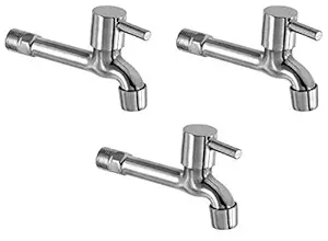 LAYSAN Turbo Stainless Steel TAP with Brass Disk Long Body taps for Bathroom taps for Kitchen taps Quarter Turn tap with Foam Flow Chrome Finish (with Wall Flange and Teflon Tape) (Set 3)