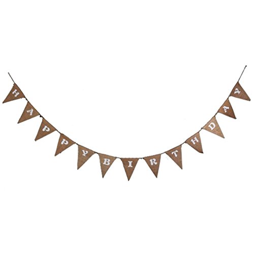 PsmGoods® Weinlese-Herz Jute Sackleinen hessischen Bunting Banner Flag für Hochzeitsfest-Dekoration-weiße Spitze 3m (Happy Birthday)