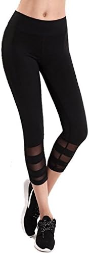 Byjia Womens Breathable Yoga Running Mesh Capris Workout Pants Active Leggings Stretchy Fitness Tights . Black . S