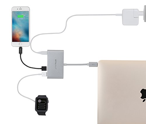 StilGut USB Typ C Multiport Adapter mit Ladefunktion, 3-Port USB 3.0 für Apple 12″ Retina MacBook und Chromebook Pixel, Silber - 7