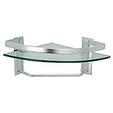 KES A4123A Aluminum Tempered Glass Corner Shelf Extra Thick Single Tier with Towel Bar Bathroom Wall Mount, Silver Sand Sprayed (Kitchen &amp; Home)