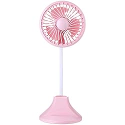 TUDUZ Multifonctionnel USB Charged Portable LED Lampe de Bureau avec Ventilateur Porte-Plume Mini Ventilateur personnalisé(Rose)