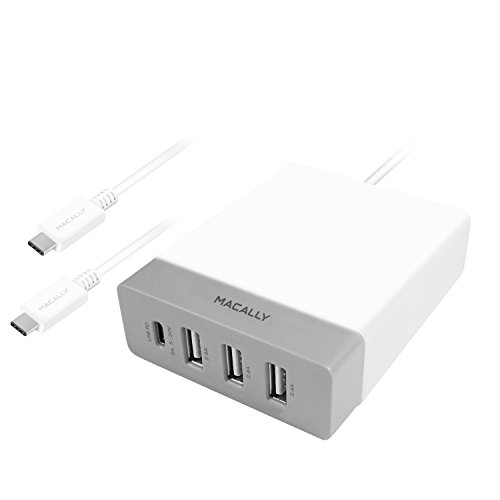 Macally HOME72UCWC-EU 72 Watt 1 Port USB-C- und 3 Port USB-A-Ladegerät für 12-inch MacBook, MacBook Pro (USB-C) und Mobilgeräte mit USB-C- und USB-A-Anschluss (2 Stift-Eurostecker) – Inklusive USB-C Kabel - 4