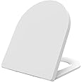 Mass Dynamic Soft Close Toilet Seat D-Shaped, White Toilet Seats with Top Fixings, Adjustable 360 Hinges, One Button Quick Release for Cleaning. Slim UF Loo Seat, 441mm x 365mm