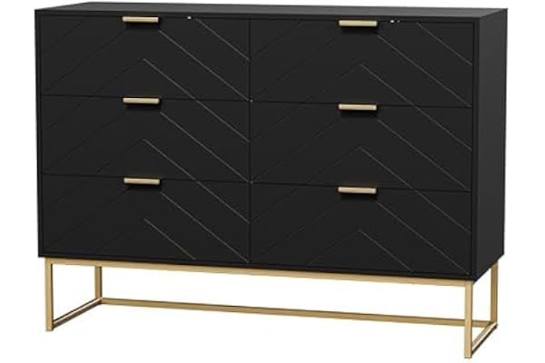 UEV Byrå med 6 lådor, träskåp med krocksäkerhet, metallfot, högt bord, smal byrå, sidoskåp för vardagsrum, sovrum, korridor 100x34x73,5 cm