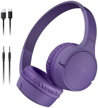 Belkin SoundForm - Mini cuffie wireless per bambini, con microfono integrato, 30 ore di riproduzione e divertenti adesivi, cuffie over-ear per apprendimento online, scuola, viaggi, iPhone, iPad,
