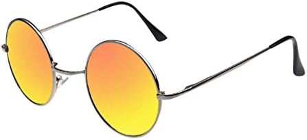 JYR Women Men Charmming Modern Fashion Mirror Polarized Cateye Round Metal Sunglass -Sliver Frames-Dark Orange Lens
