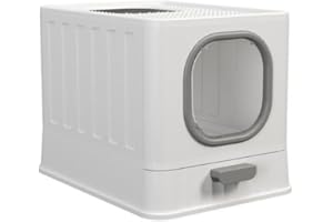 BingoPaw Kuweta dla kota z pokrywą i dużym wejściem, bez rozprzestrzeniania się zapachu i żwiru – XXL składana kuweta dla kota z pokrywką, miska na dno, szufla