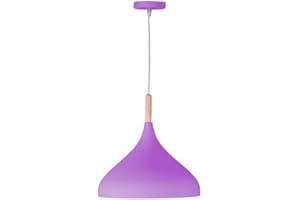 BEL AIR HOME - Lámpara Colgante Baviera - 1xE-27 (BOMBILLA NO INCLUIDA) - Diámetro 30 cm - Metal y Madera - Altura Ajustable (MORADO)