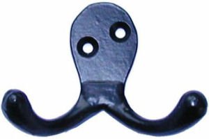 No.749 Antique Double Coat Hooks c/w all Screws 1 Each BLACK FINISH
