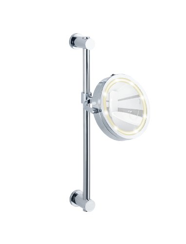 WENKO 20907100 Power-Loc LED Wandspiegel Carpi – Befestigen ohne bohren, Spiegelfläche ø 17.5cm, 500% Vergrößerung, Stahl, 25.5 x 50.5 x 23 cm, Chrom - 10
