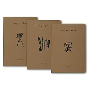 Paperkraft Vintage Series - Brown Kraft with Vintage Items theme : 210 mm x 148 mm ,176 Pages , Unruled , Sewn & Perfect Bound , Pack of 3