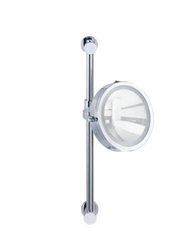 WENKO 20907100 Power-Loc LED Wandspiegel Carpi – Befestigen ohne bohren, Spiegelfläche ø 17.5cm, 500% Vergrößerung, Stahl, 25.5 x 50.5 x 23 cm, Chrom - 2