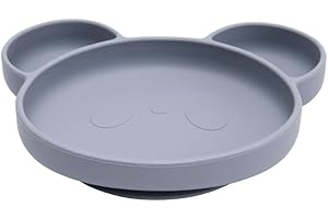 Airfish Lot de 2 assiettes en silicone antidérapantes avec ventouses - Sans BPA - Passe au lave-vaisselle et au micro-ondes - Gris