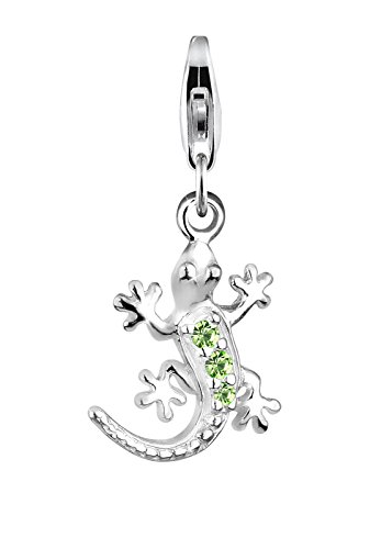 Elli Damen-Charm Eidechse 925 Sterling Silber Swarovski Kristall grn Brillantschliff 411440711