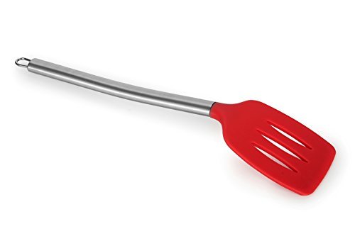 iNeibo Kitchen Pfannenwender, schlizwender – mit festem Silikoneinlage Kopf und rostfreiem Edelstahl-Handgriff der beim Kochen kühl bleibt. - 2