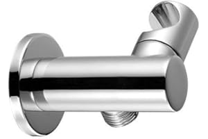 BAGNOCLIC - Supporto Doccia Ottone Pesante con Presa Acqua Integrata | Design Moderno Rotondo | Gancio Girevole Cromato | Montaggio a Muro, Cromo, Ottone