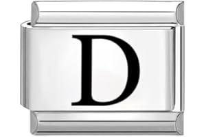 Quiges - 9mm Laser Etched Italian Style Charm Link Module Stainless Steel Alphabet Letter D for Italian Style Bracelets