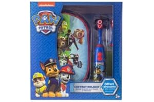 TINOKOU coffret Holiday Licence La Pat'Patrouille composé d'une trousse de toilette, d'une brosse à dents electrique avec brossette rotative de rechange offerte et piles AAA incluses