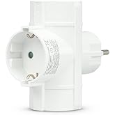 Garza - Triple Side Adapter (3 Schuko sockets) | Triple plug thief with ground socket | Child protection | White