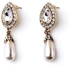 House of joy Simulated Pearl Tear Drop Dangle Crystal Wedding Bridal Occasional Great Gatsby Earrings