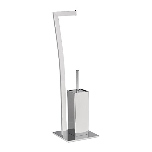 Relaxdays Stand WC Garnitur WIMEDO eckig HBT: 71 x 20 x 20 cm Toilettenbürstenhalter aus Edelstahl mit Lackierung Toilettenpapierhalter und Klorollenhalter als freistehende WC Bürstengarnitur, silber - 3