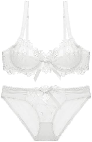 Yiiquan Women's Extra-Slim Transparent Lingerie Lace Underwear Set Push Up Bras Sets Bra and Panties (White, 80A)