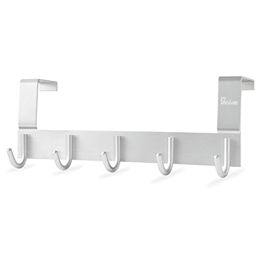 Preisvergleich Produktbild Anjuer Mehrzweck 5 Haken Türhaken Kleiderhaken für Handtüche, Hüte, Roben, Schlüssel, Handtaschen, Mäntel - Aluminiumlegierung,gebürstete Oberfl, Silber