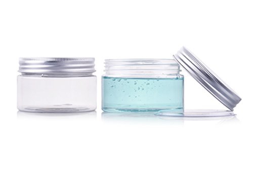 2PCS 100ml 3.4oz Empty Refillable Plastic Clear Wide Mouthed Jar Bottle Box with Liner and Screw Aluminium Cap Cosmetic Makeup Facial Mask Cream Packaging Jar Pot Container