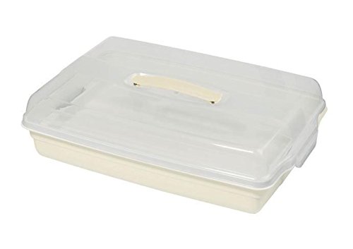 Curver Kuchenbox Kuchentransportbehälter Kuchen-Transportbox aus Kunststoff mit bequemem Tragegriff und sicherem Verschluss (Creme-Transparent)