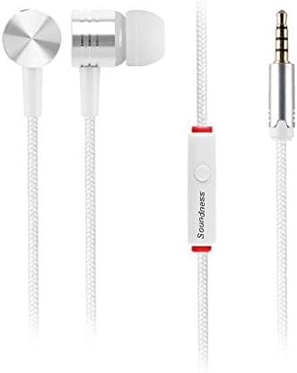 SOUNDNESS Noise-Cancelling Earphones (white) - Very Durable - Ergonomic Wired Stereo Headset with Integrated Microphone &amp; Box Compatible With Iphone, Ipod, Ipad, Android Smartphone, Tablet, MP3 Player.