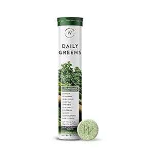 Wellbeing Nutrition Daily Greens, Wholefood Multivitamin with Vitamin C, Zinc, B6, B12, Iron for Immunity and Detox with 39+ Organic Certified Plant Superfoods & Antioxidants(15 Effervescent Tablets)