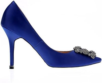 Mermaid Women’s Shoes Pointed Toe Satin Stiletto High Heel Pumps-Blue-7