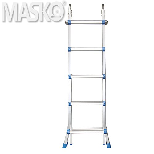 Masko® Aluminium Teleskopleiter ✓ Multifunktionsleiter ✓ Aluleiter ✓ Klappleiter ✓ Anlegeleiter | 4 x 5 Sprossen | Länge: 5,10m - 4