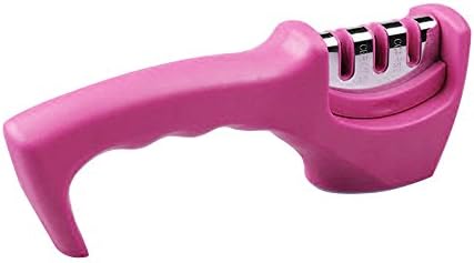 Teleost Knife Sharpener - Smart Sharp . No1 Choice for Sharpening Kitchen Knives. Next Generation 3 stage Manual System for professional results - ceramic stone, tungsten carbide plates, diamond rod. (Pink)