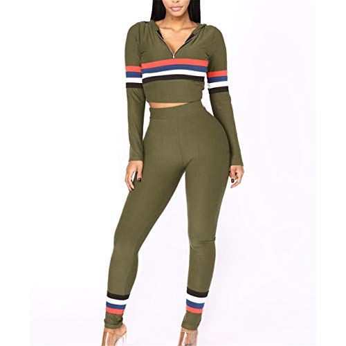 Rosennie Womens Tracksuit,Women Autumn Winter Slim Sexy Fintess Casual 2 Pieces Striped Printed Zipper Long Sleeve Blouse Pencil Pants Sets Sportswear