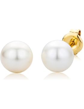 Miore Ohrstecker 9 Karat Gelbgold SW-Zuchtperlen weiß 7mm