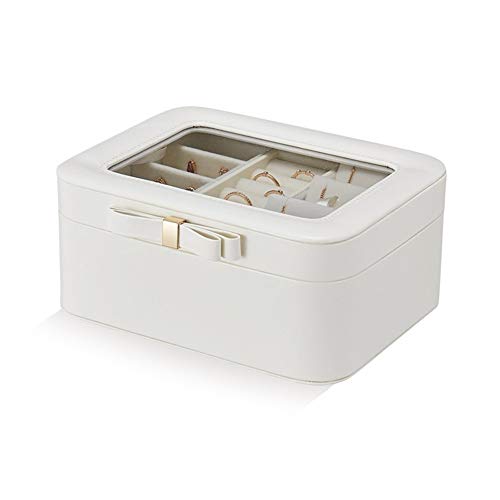 Preisvergleich Produktbild Yzyamz Schmuck Aufbewahrungsbox Offene Abdeckung Doppel Weiß / Rosa Leder Tragbare Einfarbige Schmuckschatulle Schmuck Uhr Schmuck Aufbewahrungsbox (Color : White)