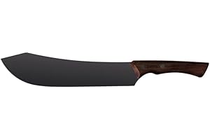 Tramontina - Cuchillo para Carne Churrasco Black, en Acero Inoxidable Oscurecido, con Punta Curva, Mango de Madera de 10", con Remaches, Color Negro, Tamaño de 38.6 cm