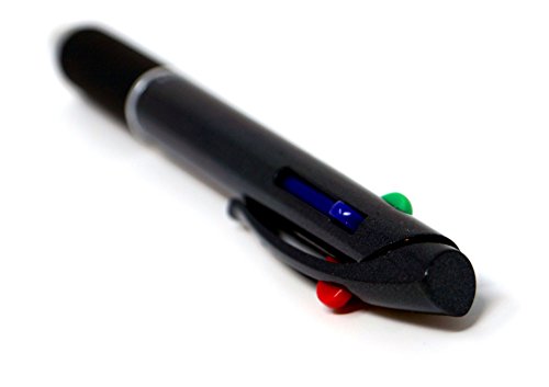 allpremio 4-Farbkugelschreiber Grip Profi schwarz metallic Design, Kugelschreiber mit ergonomisch gummierter Griffzone und Clip | 4 Farben – Blau Schwarz Rot Grün | Leichtlauftinte für komfortables und angenehmes Schreiben (3 Stück) - 3